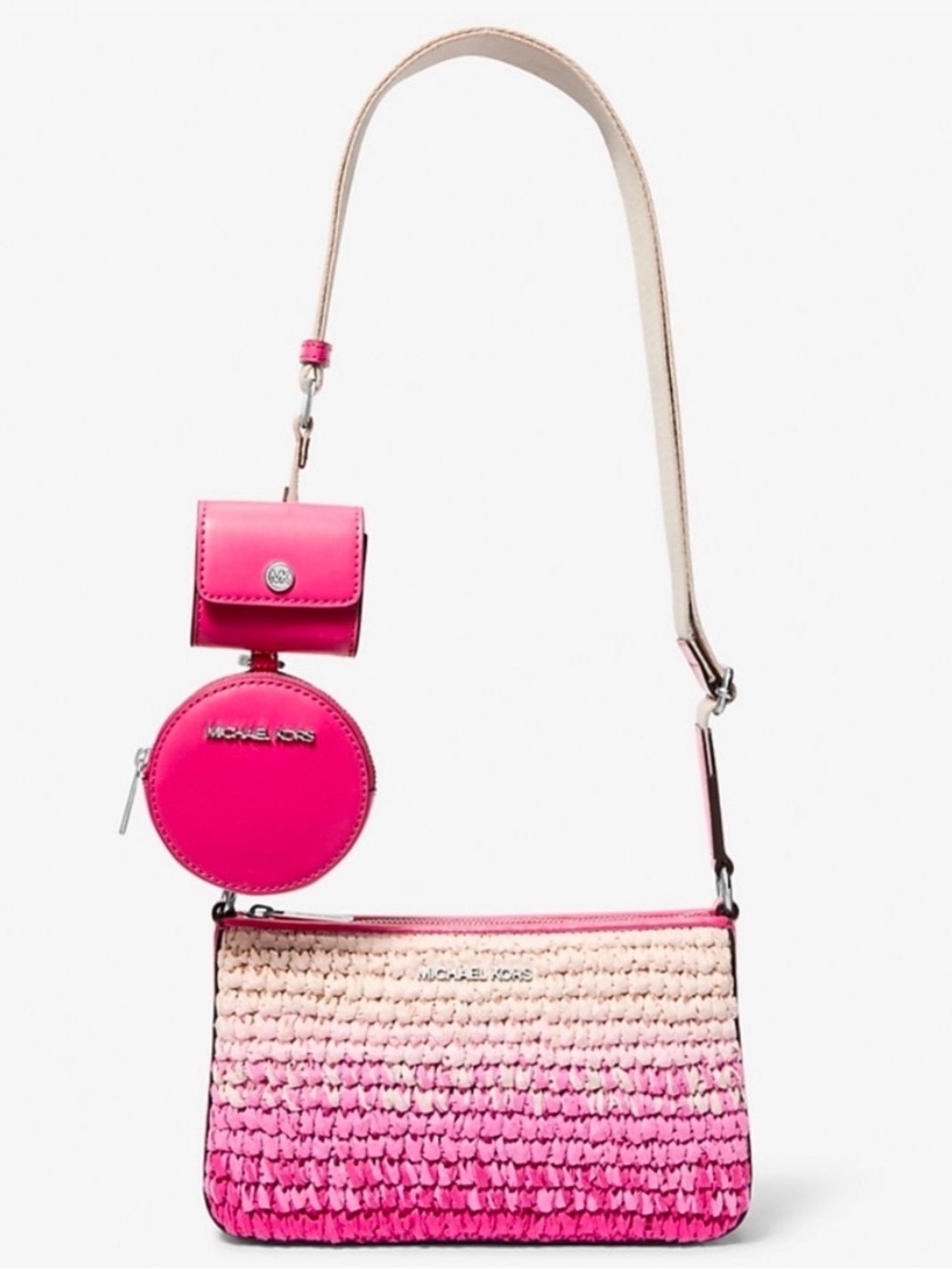 Michael Kors Pink Ombre Woven Crossbody Bag with Pink Leather Accents NWT - Picture 2 of 11